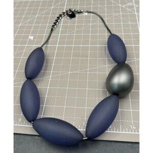 Pono Joan Goodman Italian Matte Navy & Silver Oval Bead Chain Necklace
